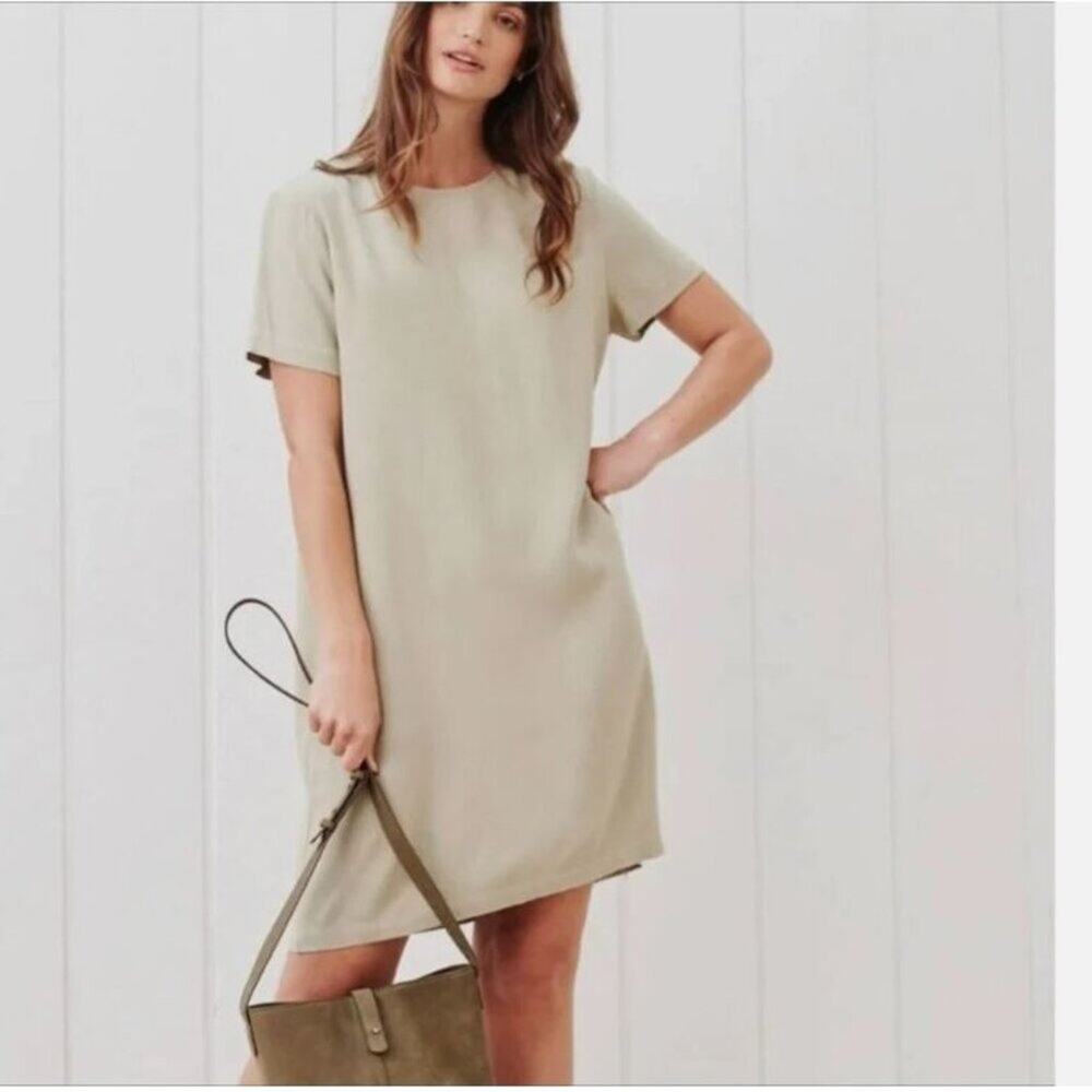 Jenni Kayne Palmer Crepe T-Shirt Dress in Willow Tan Sz S